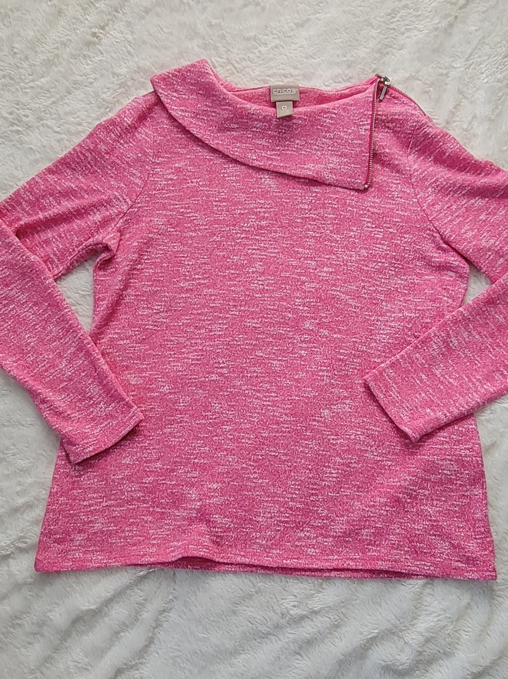 Chico's Pink Marled Cowl Neck Sweater